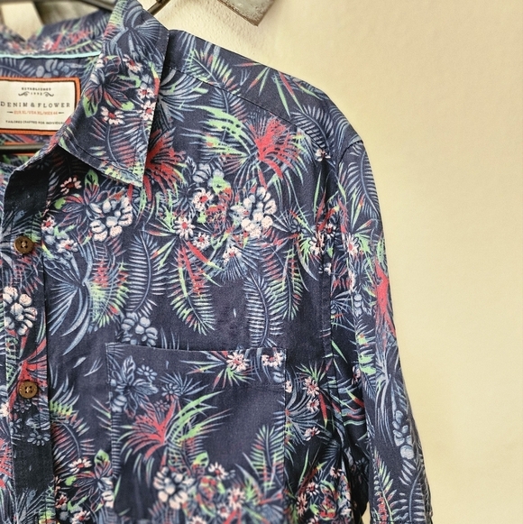 Demin & Flower Men's Blue Slim Fit Tropical Floral size XL. - Picture 6 of 13